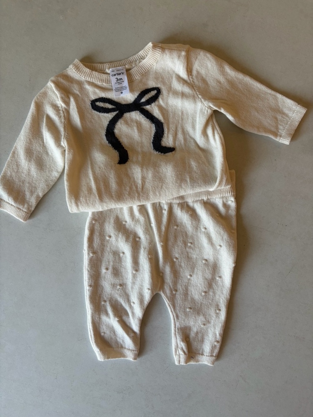 Carter's Cream Knit Two-Piece Set with Black Bow Detail